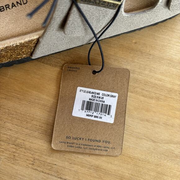 LUCKY BRAND Cork Comfort Slide Suede Sandals Strap Buckle Slip On Gray Sz 9 M US - Picture 3 of 6